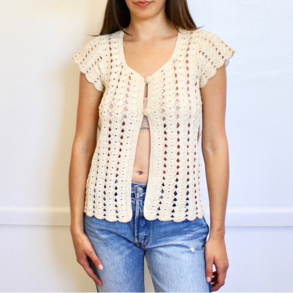 70s Crochet Cream Top